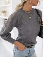 뜨개질 스웨터 여성 승무원 목이 긴 소매 단색 스웨터