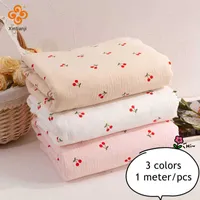 Fabric 1 Meter Cotton Crepe Mesh Fabric DoubleLayer Cherry Print For Sewing Children Crawl Pants And Muslim Baby Saliva Towel J220909