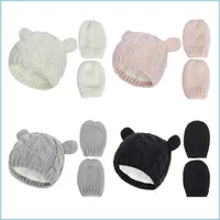 Eldivenler yün şapka eldiven yeni doğan küçük kulaklar bebek iki parça set kulak koruması sıcak elbise koru güzel eldiven şapkaları kış 12 dhseller2010 dhyox