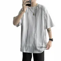 남자 티셔츠 넥타이 염료 목걸이 액세서리 여름 남자 Tshirts 한국 짧은 슬리브 플러스 사이즈 탑 세련된 십대 느슨한 스트리트웨어 패션 옷 t8zl#