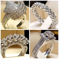 30pcs lot mixed Crystal White Round Single Ring Brand Luxury Promise Silver Engagement Ring Vintage Bridal Wedding Rings for Woman220k