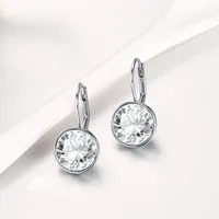 Silver Color Bella Stud Earrings For Women White Crystal From Swarovski Fashion Earrings Wedding Office Jewelry Gift New297a