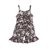 Rompers 15Y Children Girl Playsuit Summer Sleeveless Floral Leopard Pattern TieUp High Waist Shorts Jumpsuit With Belt J220922