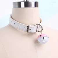 Choker Punk Hip Hop Jewelry Necklaces For Women Pu Leather Chokers Adjustable White Black Pink Gothic Bell Link Chain Collar Ring