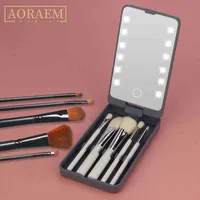 Makeup Brushes AORAEM Makeup Eyelashes Storage Case Box Holder Organizer With LED Mirror Portable Mini Cosmetic for Beauty Makeup Tools T220921