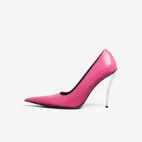 Top Sapatos de salto de metal Sapatos de salto alto Luxury Designer Dresshoes Rose Verde Verde Rosa Ponto 11 cm Couro brilhante Sapatos de casamento formal cal￧ados de f￡brica