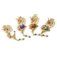 Pendant Necklaces Fashion Copper Ocean Seahorse Jewelry Pendants Gold Color Metal Micro Pave Multicolor Rhinestone Charms DIY Necklace 1PC