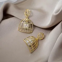 Dangle Earrings LOVOACC Hyperbolic Hollow Birdcage Geometric Alloy Pendant For Women Ladies Simulated Pearl Cute Jewelry