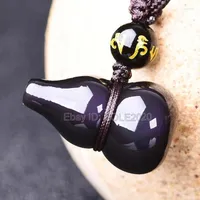 Pendant Necklaces Beautiful Natural Colors Obsidian Carved Cucurbit Design Style Lucky Amulet Pendants Rope Necklace Crystal Fashion Jewelry