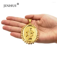 Anhänger Halsketten Jinhui Mode Frauen Goldfarbe Oval Blumen 45 cm 3mm Kette Geben Sie Freund Geschenke Party Trage Schmuck Schmuck