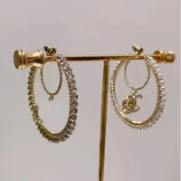 Модельер Золотые серебряные серьги для женщин для женского модного бренда двойная буква геометрические серьги с большими кольцами инкрустация хрустальный варень