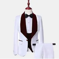 Suit 2022 New White Ivory Men Suit Wedding Comes For Men Bordeaux Scarf J220823