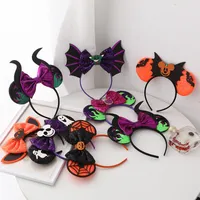 Mouse Ears Halloween Fashion Headband Sequins Bow Skeleton Pumpkin Hairband for Popular Character Cosplay Party Girls Kids Women 10styles