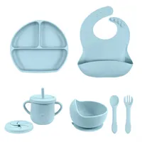 Cups Dishes Utensils 5PCS Silicone Dishes For Baby Feeding Set Sucker Bowl Plate Cup Bibs Spoon Fork Baby Items Safe Dining Plate Children Tableware W220924