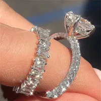 Cocktail Luxury Jewelry Couple Rings 925 Sterling Silver Princess Cut White Topaz Moissanite Diamond Party Women Wedding Bridal Ri300N