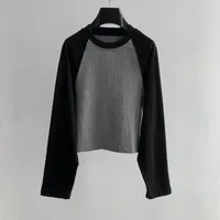Women&#039;s T Shirts 2022 Women&#39;s Fashion Long-sleeved Sexy Color-block Sleeves Drop-shoulder Short Board Bottoming Top 0909