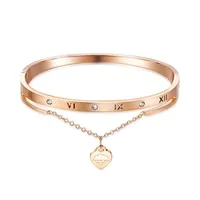 Fashion luxury designer beautiful sparkling diamond zircon heart charms bangle bracelet for woman girls 17 cm rose gold titanium s275F