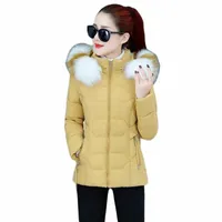 winter Coat Women Short Loose Yellow 2020 Autumn New Korean Fashion Thick Warmth Detachable Fur Hooded Down Cotton Jackets LR9491 N2kJ#
