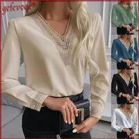 Women's Blouses Women 2022 Fashion Elegant Embroidery Chic V-Neck Solid Office Lady Chiffon Shirts Blouse Sexy Ladies Tops Chemise Femme