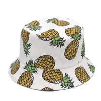Summer Bucket Hat Women Cotton Panama Hat Cartoon Pineapple Leopard Embroidery Fishing Hat Outdoor Double-sided Wear Hip Hop Cap210Q