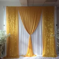 Luxuty Wedding BCKDrop Curtain 3M H X3MW vit gardin med guldis silkes paljett drapera bakgrund bröllopsfest dekoration298v