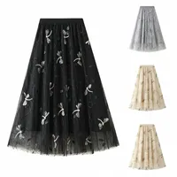skirts Formal Skirt And Blouse Women Elegant Lace Long Tulle High Elastic Waist A Line 3D Embroider Beach For MenSkirts y5aE#