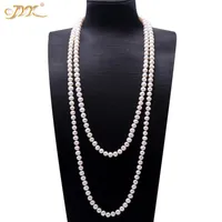 JYX Pearl Sweater Necklaces Long Round Natural White 8-9mm Natural Freshwater Pearl Necklace Endless charm necklace 328 201104238d