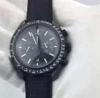 Mens Watch 44mm Super Moon Dark Side Fully black Automatic Mechanical Watchs Quartz Watches Cowhide Belt Luminous Business Wristwatch