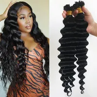Derin dalga düz uç Önceden bağlı saç uzantıları siyah kadınlar için 100 iplik