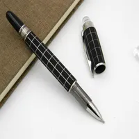 office gift metal Silver Crystal Head Rotate classic carbon fiber black ROLLERball PEN273O