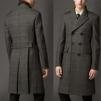 Men&#039;s Jacket Blend Coat Men Winter Over Jacket Double Breasted Checkered Business Long Overcoat Plus Size Warm Formal Tailored 220923