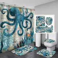 4 Pcs Bathroom Sets Shower Curtain Set with Mat Set Marine Animal Turtle Toilet Cover 180X180CM Couple Shower Curtain 2020 Toilet 3148