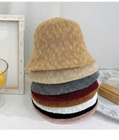Stingy Brim New Cotton yarn Bucket Hat for Women Girl Fashion Solid Panama Fishing Caps Autumn Outdoor Flat Fisherman Hats Bonnet Femme Gift 0924