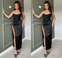 Party Dresses Simple Black Sexy Sheath Cocktail Off Shoulder High Side Split Ankle Length Formal Evening Gown Custom MadeParty