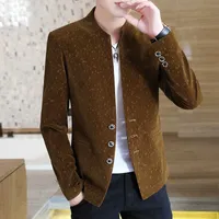 Suits Blazers Hoo 2022 Men Autumn And Winter Stand Collar Casual Blazer Youth Closefitting Cool Printed Qingyang J220906