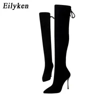 Boots Eilyken Autumn Winter Women Sexy Pointy Dij High Booties Fashion LaceUp Over Knee Boots Femme Stiletto High Heels Shoes J220923