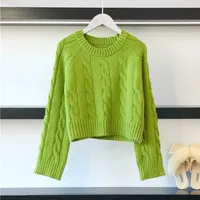 Kadın Sweaters Peonfly Katı Katı Gevşek Gevşek Gevrek Yelek Kadınlar 2020 Sonbahar Yeni Uzun Kollu Kısa Sweaters Kış Kadınlar Jumper Yeşil J220915