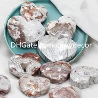Gorgeous Mexican Crazy Lace Agate Heart Carving Crafts Unique Small Natural Banded Druzy Agate Quartz Crystal Palm Stone Rare Collection Gemstone Metaphysical