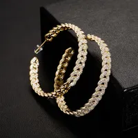 Hip Hop Iced Out Stud Large Size Cuban Chain Earring CZ Hoop Round Earrings Gold Silver Plated Mens Bling Jewelry2945