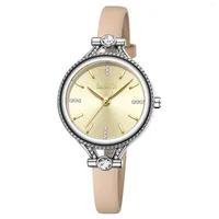 Wristwatches Besky Ladies Fashion Simple Quartz Watch Roman Numerals Diamond Dial Leather Strap Gifts For Girls
