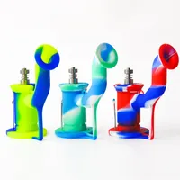 Silicone Bong Unbreakable Silicone Dab Oil Rig Smoking Pipe with 5ml Wax Container and Titanium Nail Silicone Water Pipe ship3022