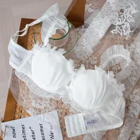 Kvinnors trosor Kvinnor Janpanese BH -kort sätter Fairy Flower Marriage White Steel Ring Underwear Liten Fresh Lace Bow Briefs Sexy