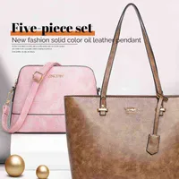 DHL Fashionable Ladies Pu Leather Handbag Set Woman Solid Color Five-pieces Portable Shoulder Bags