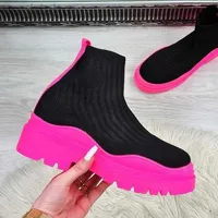 Boots Women Ankle Boots Knitted Sock Platform Female Slip-on Ladies Casual Comfortable Concise Fashion 2023 New Studens Short Boots L220923