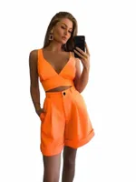 women's Tracksuits Women Spring Summer 2022 Suit Solid Color 2 Pieces Sets Sexy Slim Tube Top And High Waist Shorts Vest D2Tu#