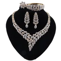 Igeria Classic Jewelry Sets Elegant Bride Wedding Leaves Shape Necklace Earrings Bracelet Ring For Dubai Women Jewelry248D