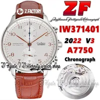 ZF V3 az371401 A7750 Automatic Chronograph Mens Watch TH 12.3 White Dial Number Markers Stainless Steel Case Brown Leather Strap 2022 Super Edition eternity Watches