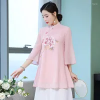 Ethnic Clothing 2022 Spring Chinese Tops For Woman Traditional Ink Paint Shirts Hanfu Tang Suit Plus Size Vintage Cheongsam Top KK4051