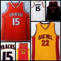 Basketball Oak Hill High School #22 Carmelo Anthony #15 Jersey de baloncesto de Syracuse College Mens cosida Naranja blanca amarilla Retro Jerseys A