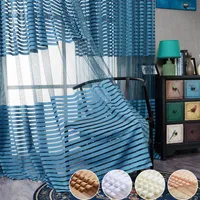 Curtain Nordic All- Tulle Sheer Light Ployester Sag Fabric Balcony Stripe With Lace For Home Living Room Window Decor